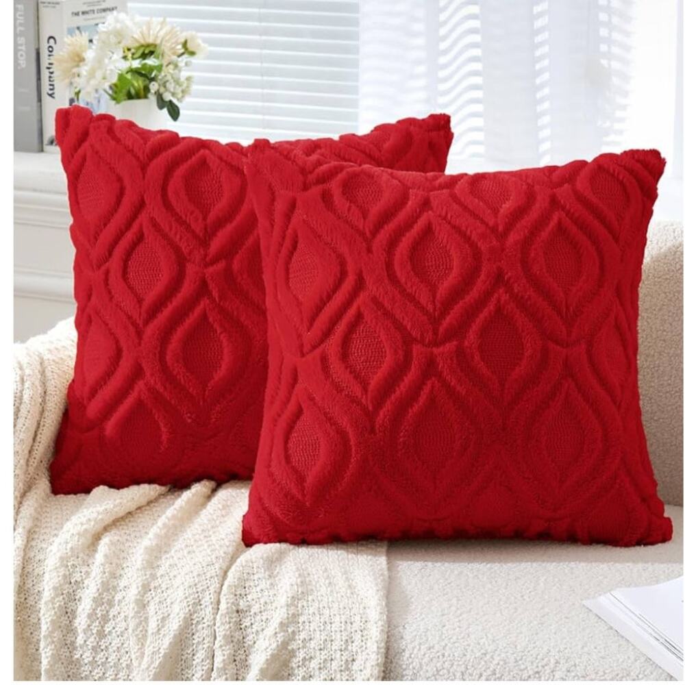 Red Throw Pillow Covers 18x18 in Soft Winter Plush Faux Wool Couch Pillow Covers